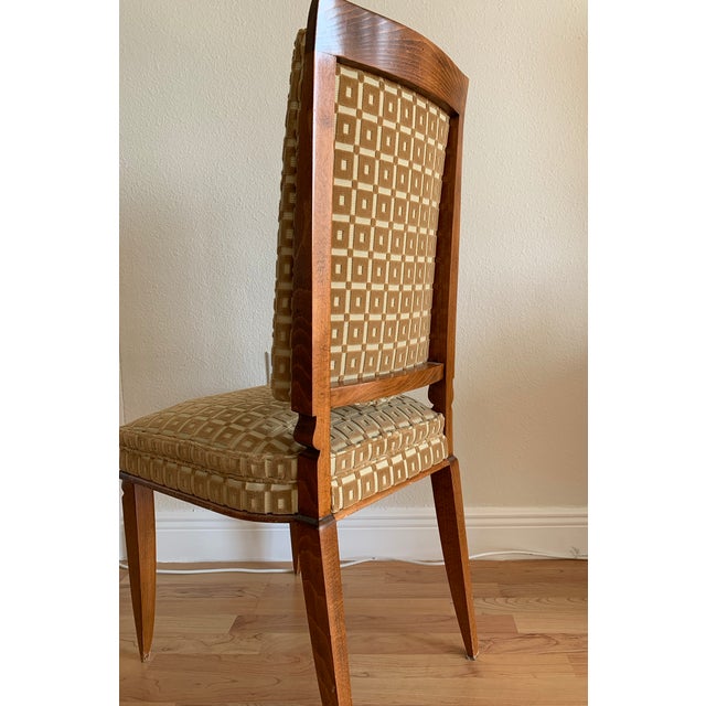 Art Deco 1930s French Art Deco Chestnut Wood & Silk Dining Chairs - Set of 6 For Sale - Image 3 of 11