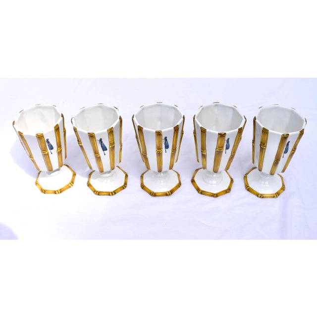 Ceramic Majolica Bamboo With Dragonflies Beverage Goblets S/11 For Sale - Image 7 of 13