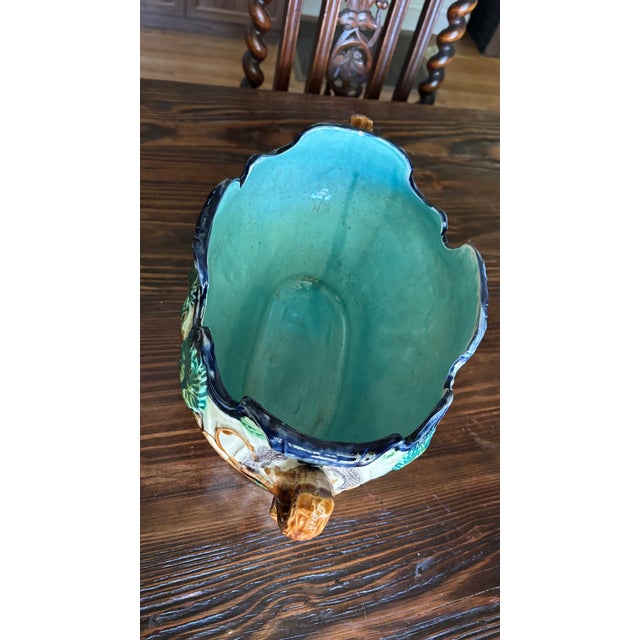 Forest Green Vintage Majolica Grape Vine Jardinière Planter Cobalt Blue For Sale - Image 8 of 12