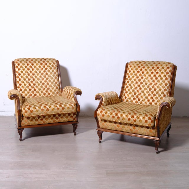 1950s Vintage Regency Italian Velvet Armchairs, 1950s, Set of 2 For Sale - Image 5 of 12