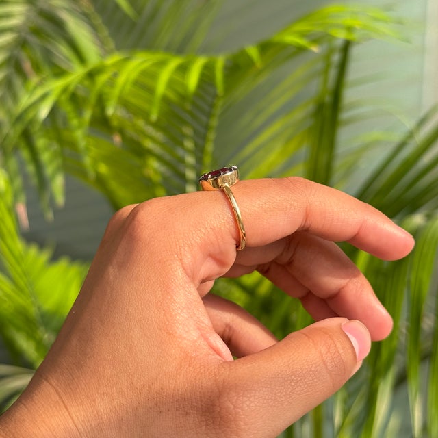 Solitaire Set 2.09 Ct Ruby Rhodium Engagement Ring in 18k Yellow Gold Size 5.5 For Sale - Image 11 of 16