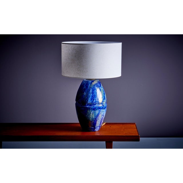 Huge Table Lamp in Blue Ceramic, France, 1960s For Sale - Image 9 of 9