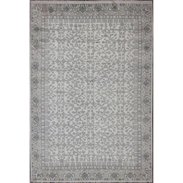 Hand-Knotted Khotan Rug by Keivan Woven Arts in Wool With All-Over Design in Neutrals For Sale - Image 11 of 11