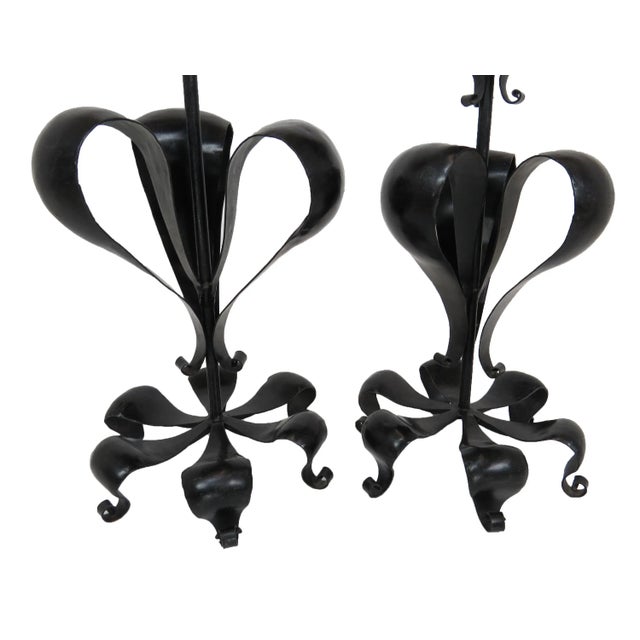 Late 20th Century Vintage Gothic Revival Style Wrought Iron Candle Holders - Set of 2 For Sale - Image 5 of 8