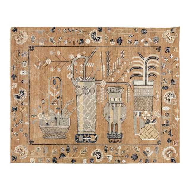 8 X 10 Apadana's Modern Samarkand Style Handmade Indian Wool Rug in Brown For Sale