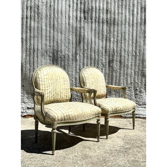 Mid 20th Century Vintage Regency Swag Print Fauteuil - A Pair For Sale - Image 5 of 12