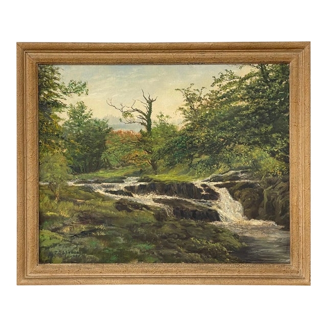 Tobias Everet Spence, River Forest Landscape Oil Painting by 20th Century Post War Irish Artist, 1945 For Sale