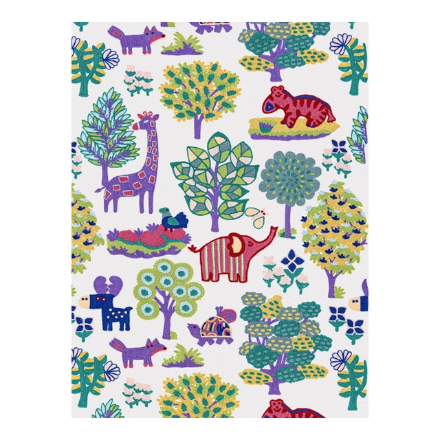 Sample - The House of Scalamandré Nursery Crewel Fabric, Pastels For Sale