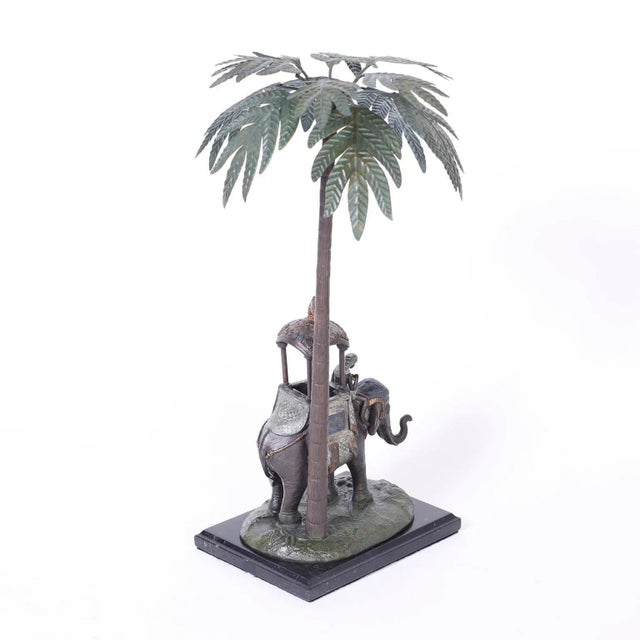 English Cold Painted Metal Figure of an Elephant under a Palm Tree For Sale - Image 3 of 8