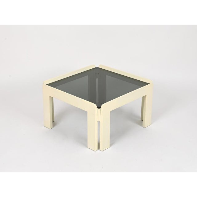 White Square Coffee Table with Smoked Glass by Carlo Scarpa for Afra & Tobia Scarpa, Italy, 1960s For Sale - Image 6 of 12