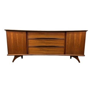 Mid-Century Modern Walnut Dresser With Sculpted Inlay Drawer Fronts For Sale