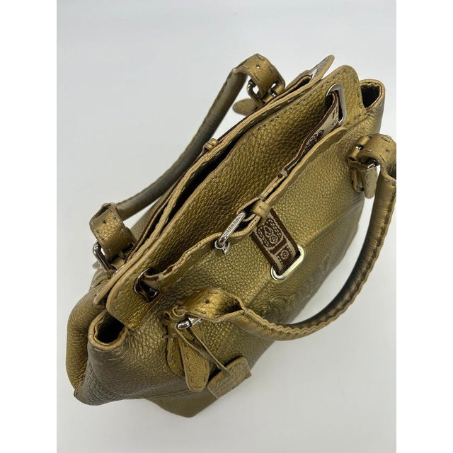 Animal Skin Fendi Selleria Villa Borghese Gold Leather Tote For Sale - Image 7 of 7