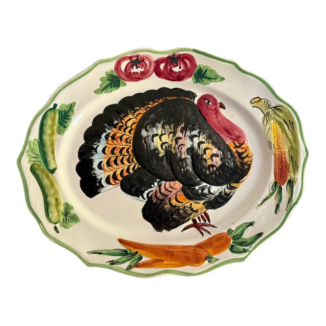 1970s Magnificent Italian Turkey Pottery Serving Platter For Sale