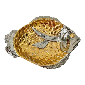 Vintage Porcellane San Marco Italia - Fish Shape Catchall / Vide Poche / Bowl - Silver & Gold Porcelain, Made in Italy