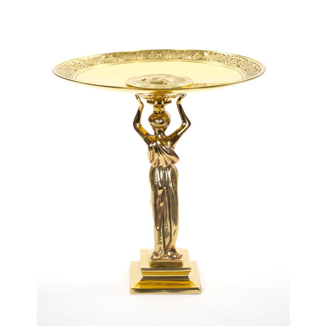 French 20th Century Classical Brass Maiden Figural Centerpiece With Relief Medal For Sale - Image 11 of 11