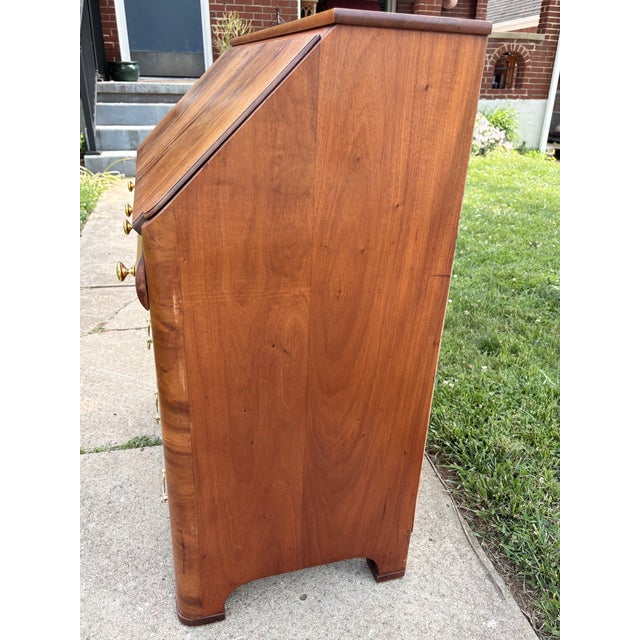Brown Antique Chippendale Flame Walnut Slant Front Secretary Desk For Sale - Image 8 of 17