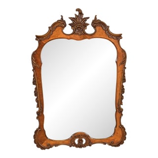Romweber Antique French Rococo Louis XV Carved Burl Wood Framed Wall Mirror, Circa 1920s For Sale