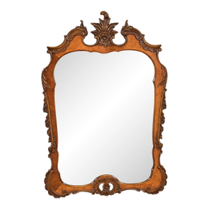 Romweber Antique French Rococo Louis XV Carved Burl Wood Framed Wall Mirror, Circa 1920s