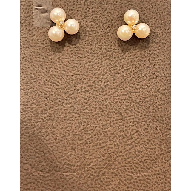 Gemstone Tripod Pearl Stud Earring With Tiny Diamond in 14 Karat Yellow Gold For Sale - Image 7 of 8