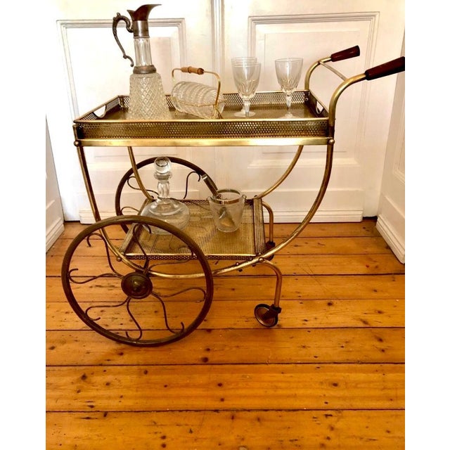 Swedish Art Deco Style Brass Bar Cart attributed to Josef Frank, 1950s, in Very Good conditions. Designed 1950 to 1959...