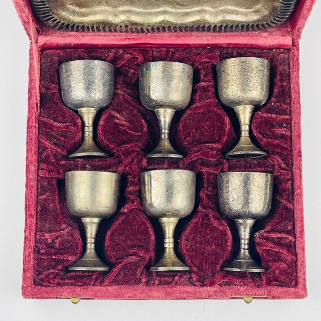 Antique English Silver Plated Glasses and Tray, 1890s, Set of 8 For Sale - Image 13 of 16