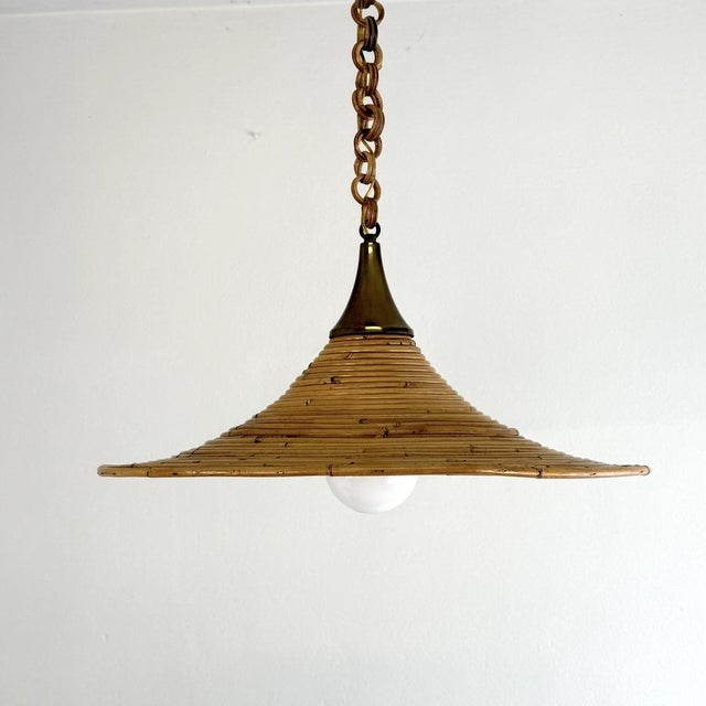 Mid-Century Modern Wicker Chandelier in the style of Vivai del Sud, Italy, 1970s For Sale - Image 3 of 11