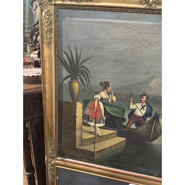 Glass Trumeau Mirror with Romantic Painting For Sale - Image 7 of 9