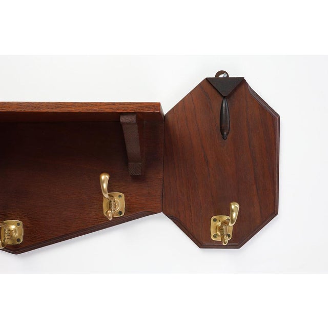 Art Deco Coat Rack in Oak and Copper, Belgium, 1920s For Sale - Image 3 of 12