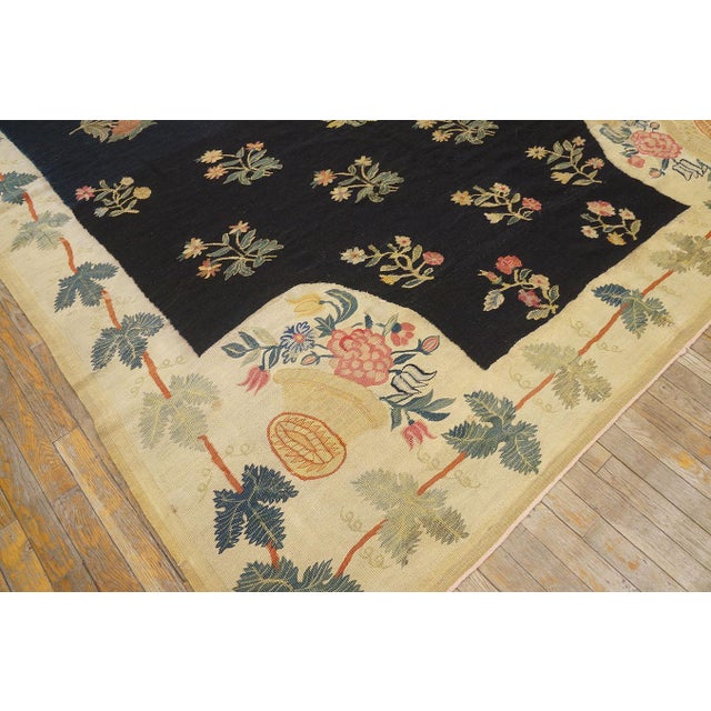 1750s Black Floral Medallion Antique Bessarabian Flat-Weave Rug 7'3" X 11'4" Wool Carpet For Sale In New York - Image 6 of 6