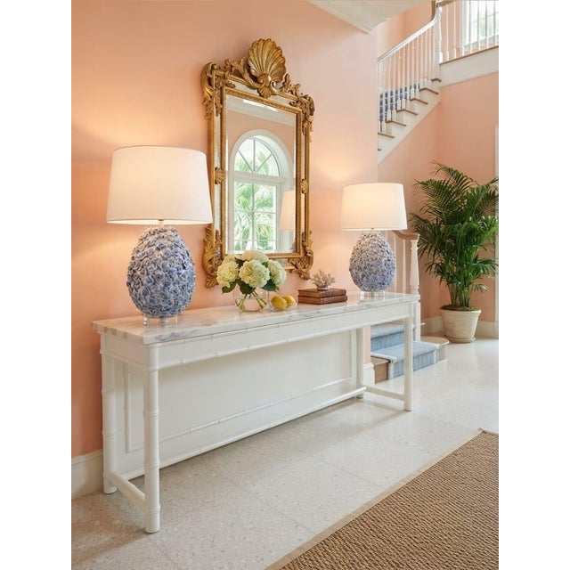 Ceramic Italian-Style Encrusted Blue Ceramic Floral Table Lamps - a Pair For Sale - Image 7 of 12