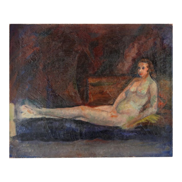 1940s Modern Reclining Nude Oil Painting on Linen For Sale