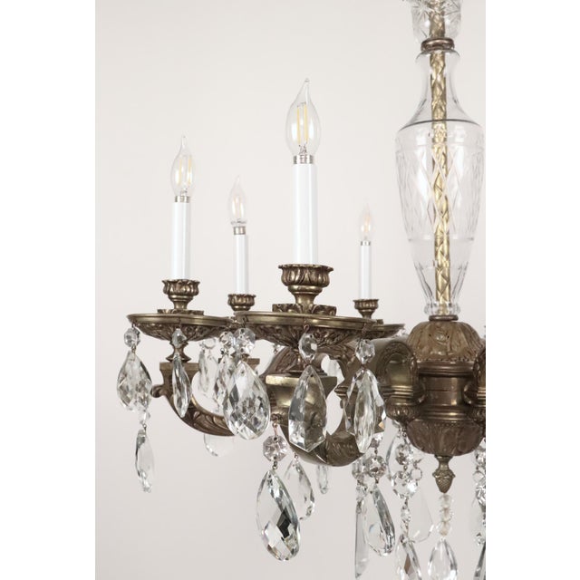 Restored 1930s Victorian Crystal & Bronze Chandelier For Sale - Image 4 of 15