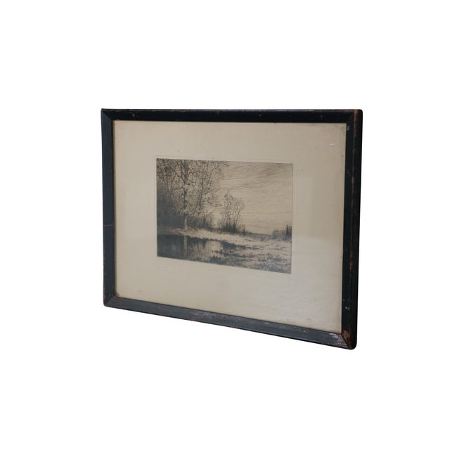 Late 19th century black and white etching titled "The Last Walk in Autumn" by Henry Farrer. Country landscape featuring a...