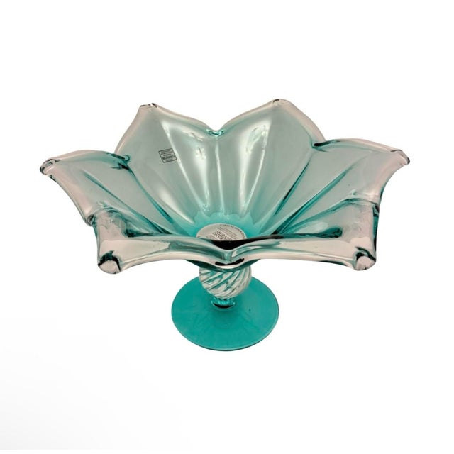 1980s Vintage Murano Italy Art Glass Footed Pedestal Centerpiece Compote Bowl Large. For Sale - Image 5 of 9
