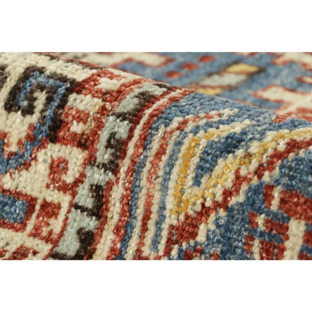Textile Rug & Kilim’s Caucasian Style Square Rug in Blue With Geometric Medallions For Sale - Image 7 of 8