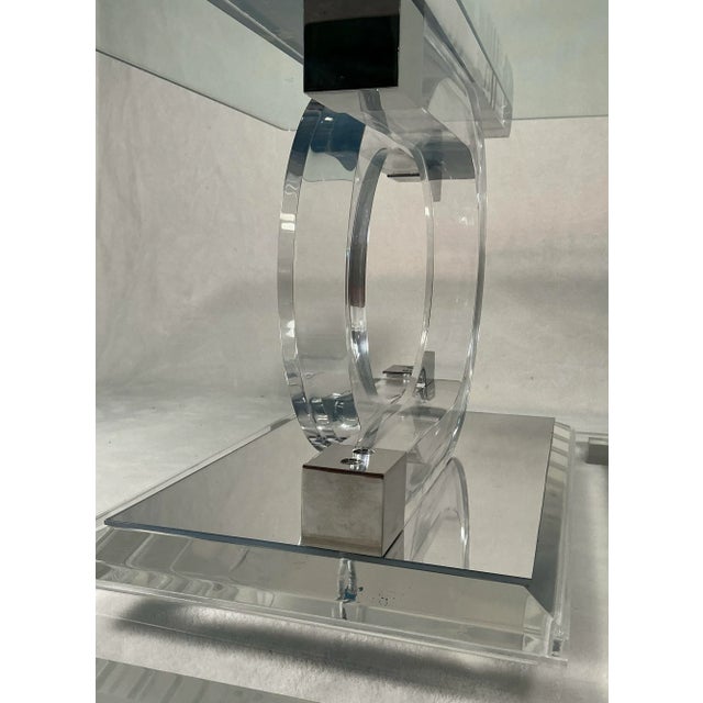 Chrome Coco Chanel Style Lucite Acrylic Mirror Glass Coffee Table, Mid-Century Modern, C. 1970s For Sale - Image 8 of 12