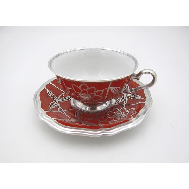 A vintage silver overlay porcelain espresso or demitasse cup and saucer by Manfred Veyhl and Rosenthal Selb of Germany,...
