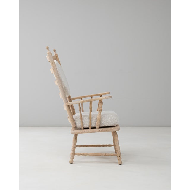 20th Century French Spindle-Back Oak Armchair with Bouclé Cushions For Sale - Image 17 of 18