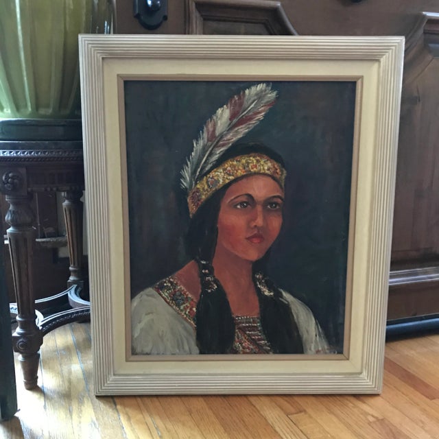 Mid Century Portrait of Native American Maiden For Sale - Image 9 of 9