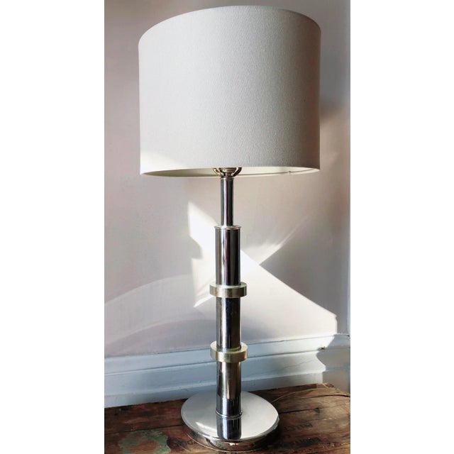1970s Mid Century Modern Chrome and Brass Ring Table Lamp For Sale - Image 5 of 5