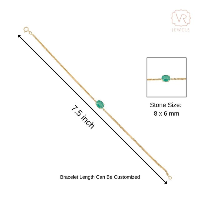 1.53ct Oval Prong Set Emerald Solitaire Chain Bracelet in 14k Yellow Gold For Sale - Image 9 of 14