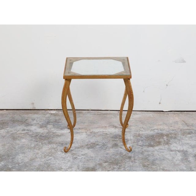 French Mid-Century Gilt Metal Side Table With Square Glass Top and Cabriole Legs For Sale In Atlanta - Image 6 of 10