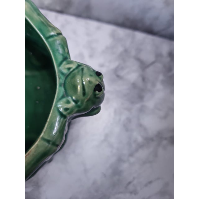 Mid-Century Modern 1980s Footed Majolica Planter With Frogs For Sale - Image 3 of 9