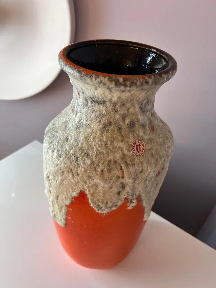 Orange White Model 1439/40 Fat Lava Vase from Uebelacker Keramik