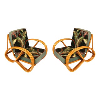 Restored Mid Century Round Pretzel Arm Rattan Chair Set For Sale