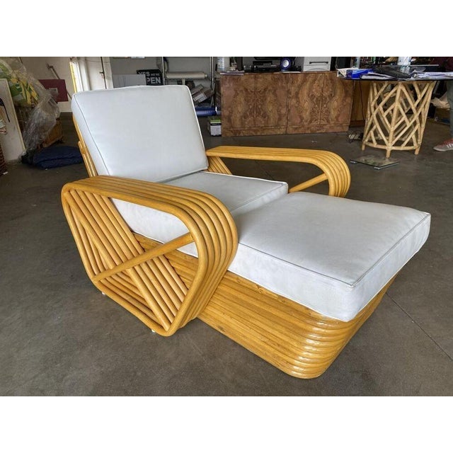 1950s Restored Six-Strand Square Pretzel Rattan Chaise Lounge Chair For Sale - Image 9 of 12