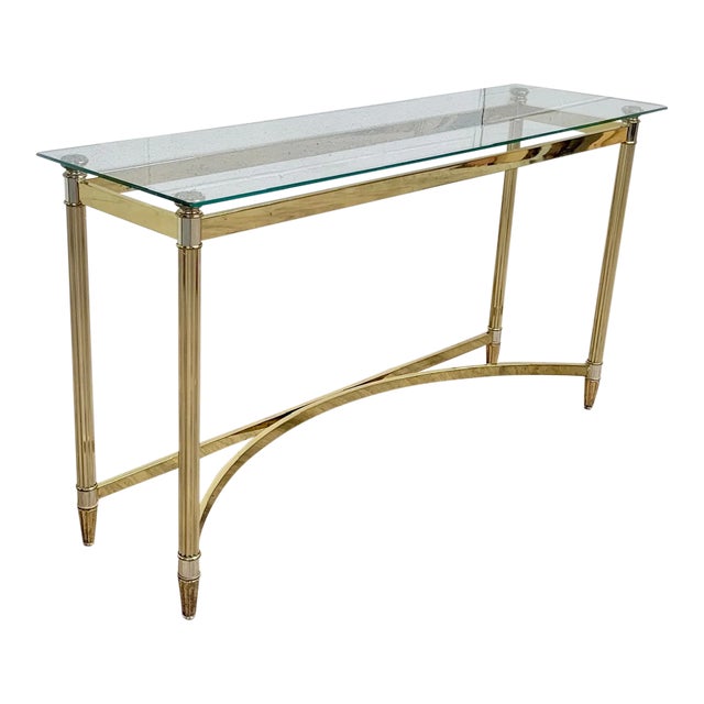 Vintage Mid Century Hollywood Regency Labarge Style Brass and Glass Hall Table For Sale