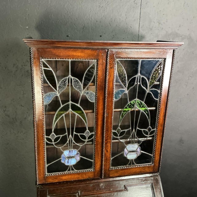 Antique Oak Jacobean Bureau Bookcase, 1925 For Sale - Image 4 of 8