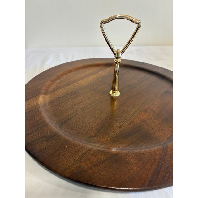 Mid-Century Modern Vintage Ozark Walnutware Solid Walnut Serving Tray With Brass Handle, Mid-Century Modern For Sale - Image 3 of 9