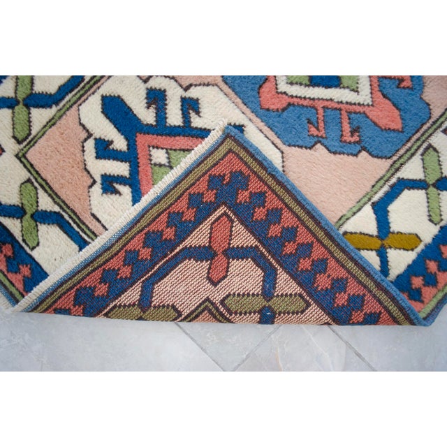 Hand-Knotted Turkish Wool Rug . Oushak Runner Rug Pink Hallway Decor2′9″ × 9′1″ For Sale - Image 12 of 16